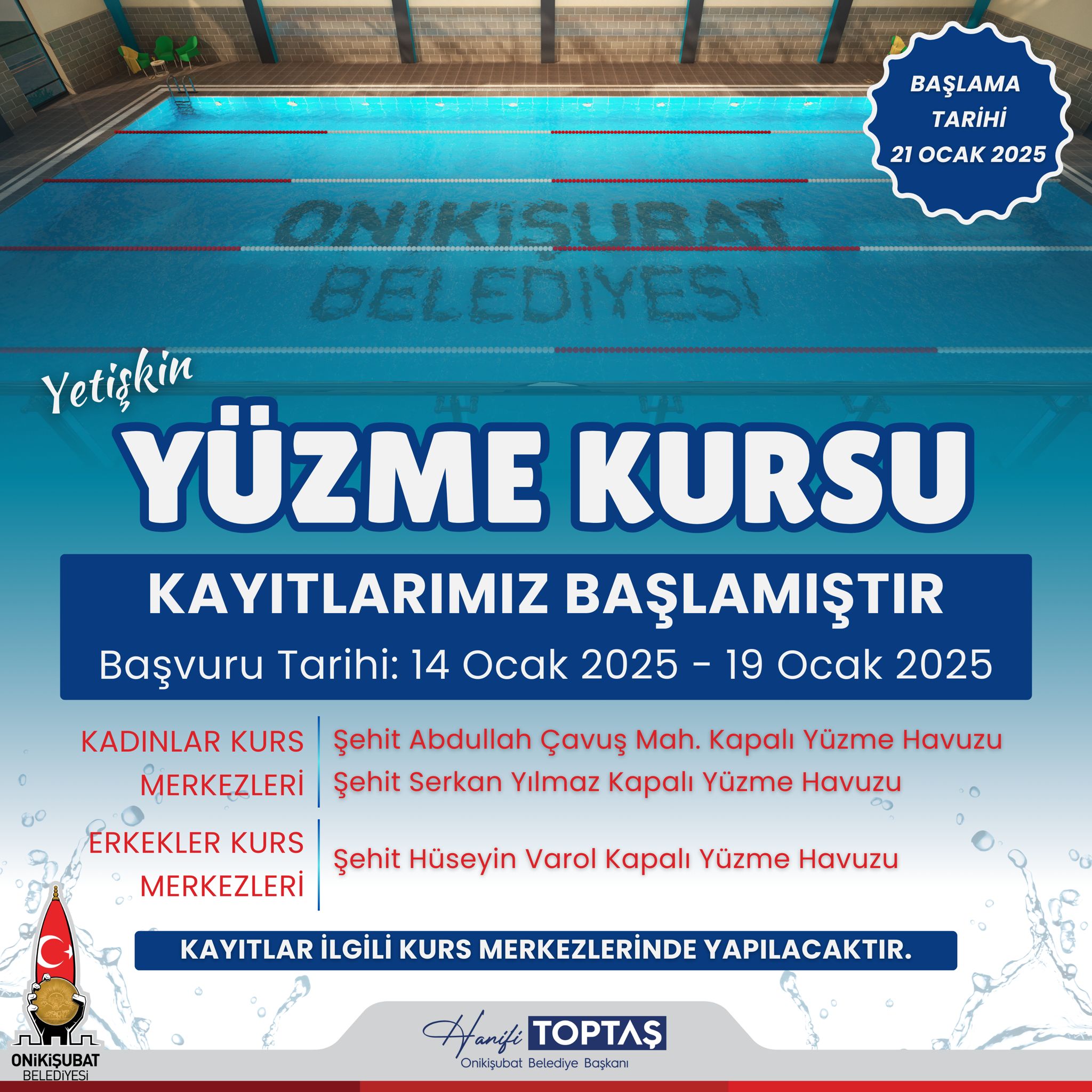 ONİKİŞUBAT BELEDİYESİNDEN YETİŞKİNLER İÇİN YÜZME KURSU